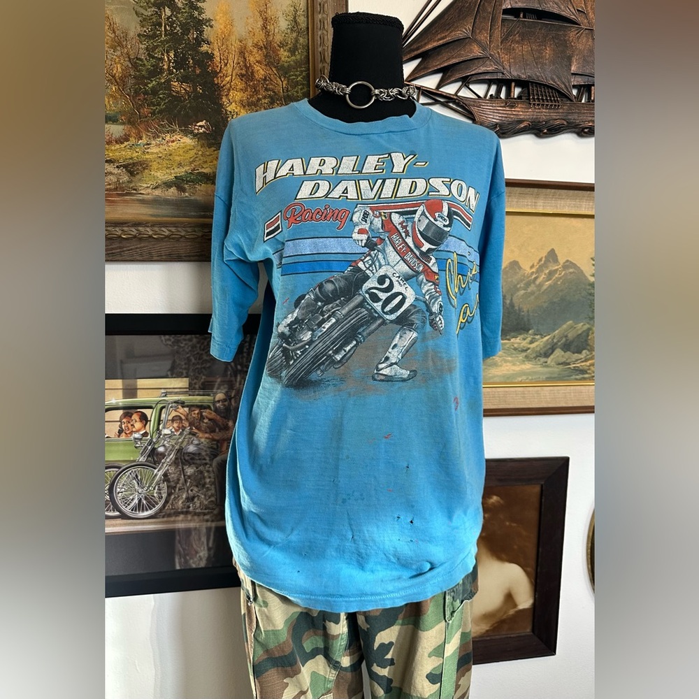 Original Vtg 1987 Harley-Davidson Racing CHRIS CARR Camel Racing Tshirt Men's M